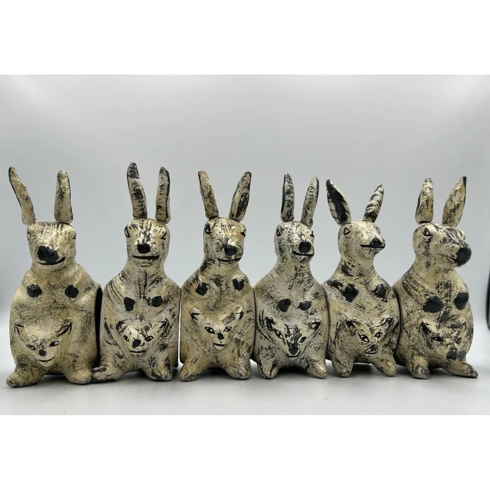 Vintage Kangroo Napkin Rings SET OF 6 Wood Joey Figural Whimsy Kitsch Rustic